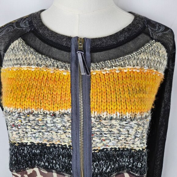 Lulu-H Patchwork Knit Cardigan Zip Front Animal Print Sz. Large Mob Wife - Picture 6 of 10